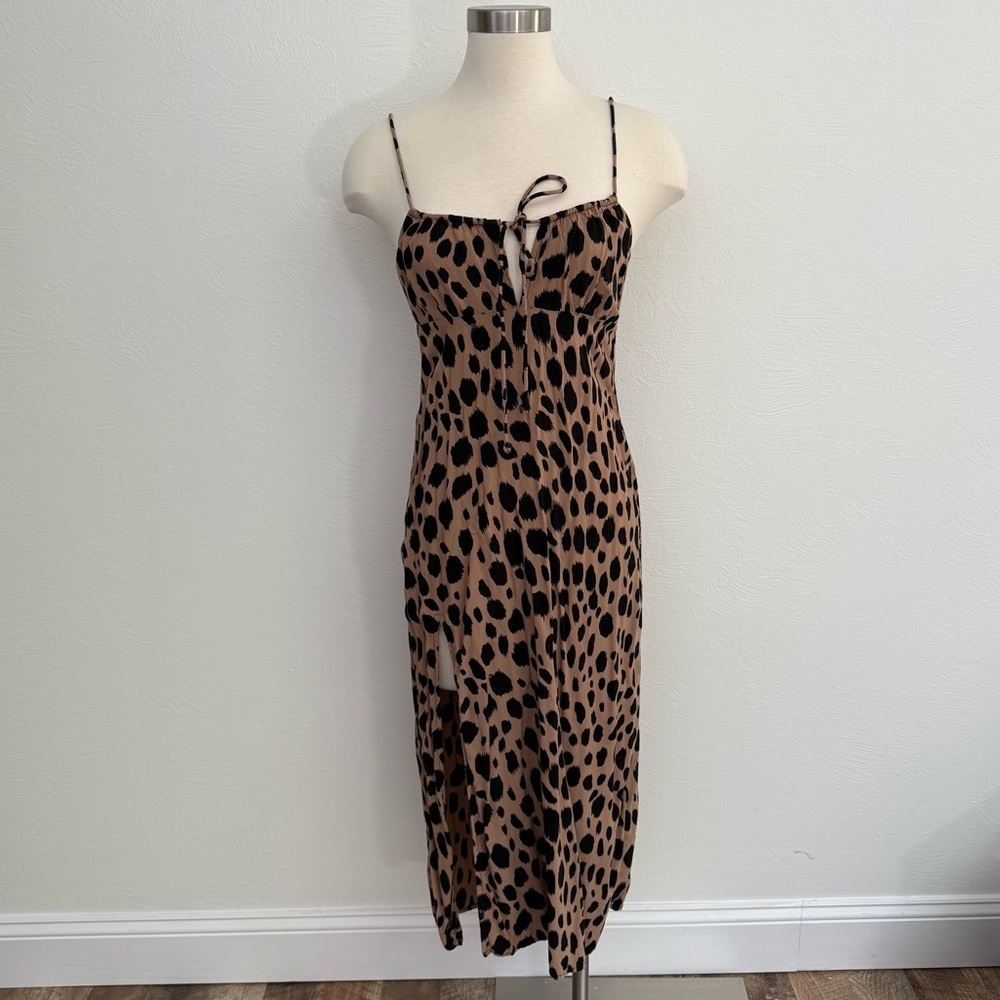 Motel Rocks Brown and Black Spotted Slip Dress